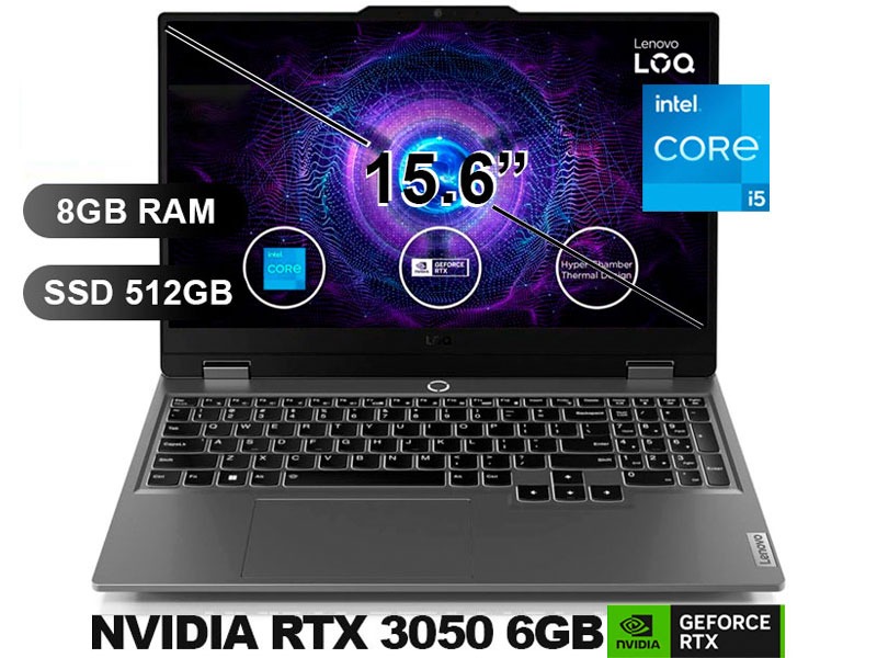 Laptop Lenovo LOQ Intel Core i5 12450HX 8GB RAM 512GB SSD 6GB RTX 3050 15.6 FHD