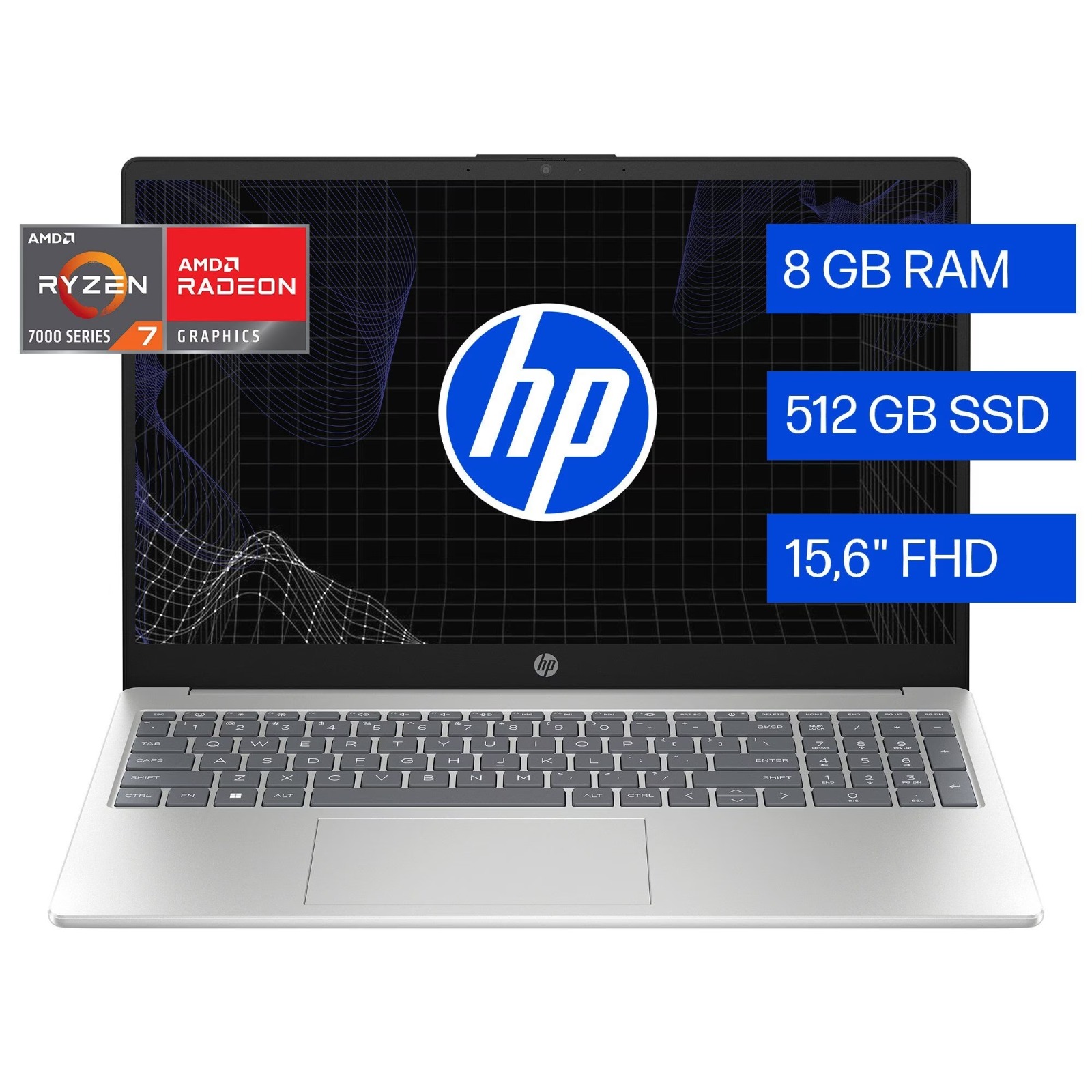 Notebook HP 15-fc0287la, AMD Ryzen 7, 8 GB RAM, 512 GB SSD, 15.6" FHD, Windows 11 Home